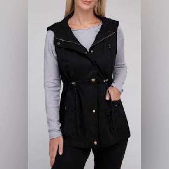 Zenena Outfitters Cargo Style Zip Front Vest Black Size Small